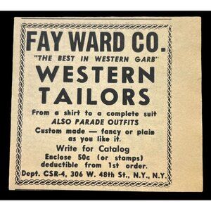 Fay Ward Western Tailors Mini Print Ad Vintage 1950s Western Garb Parade Outfits